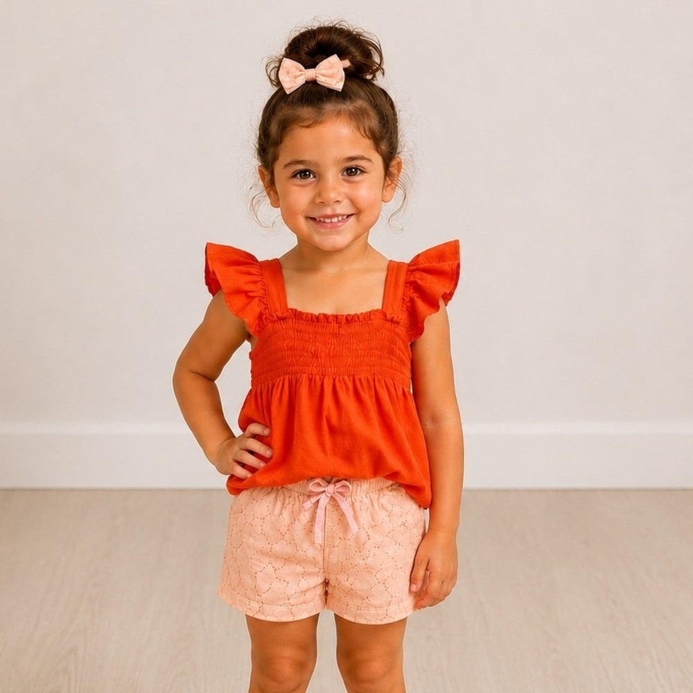 Crewcuts Janie and Jack Matching Set with Bow Lace Ruffle Vacation Trip Peach 4T